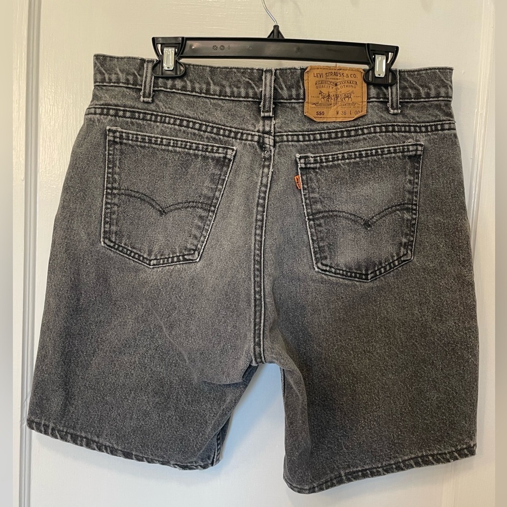 Vintage 90s Orange Tab Levi’s 550 Black Denim Shorts 36